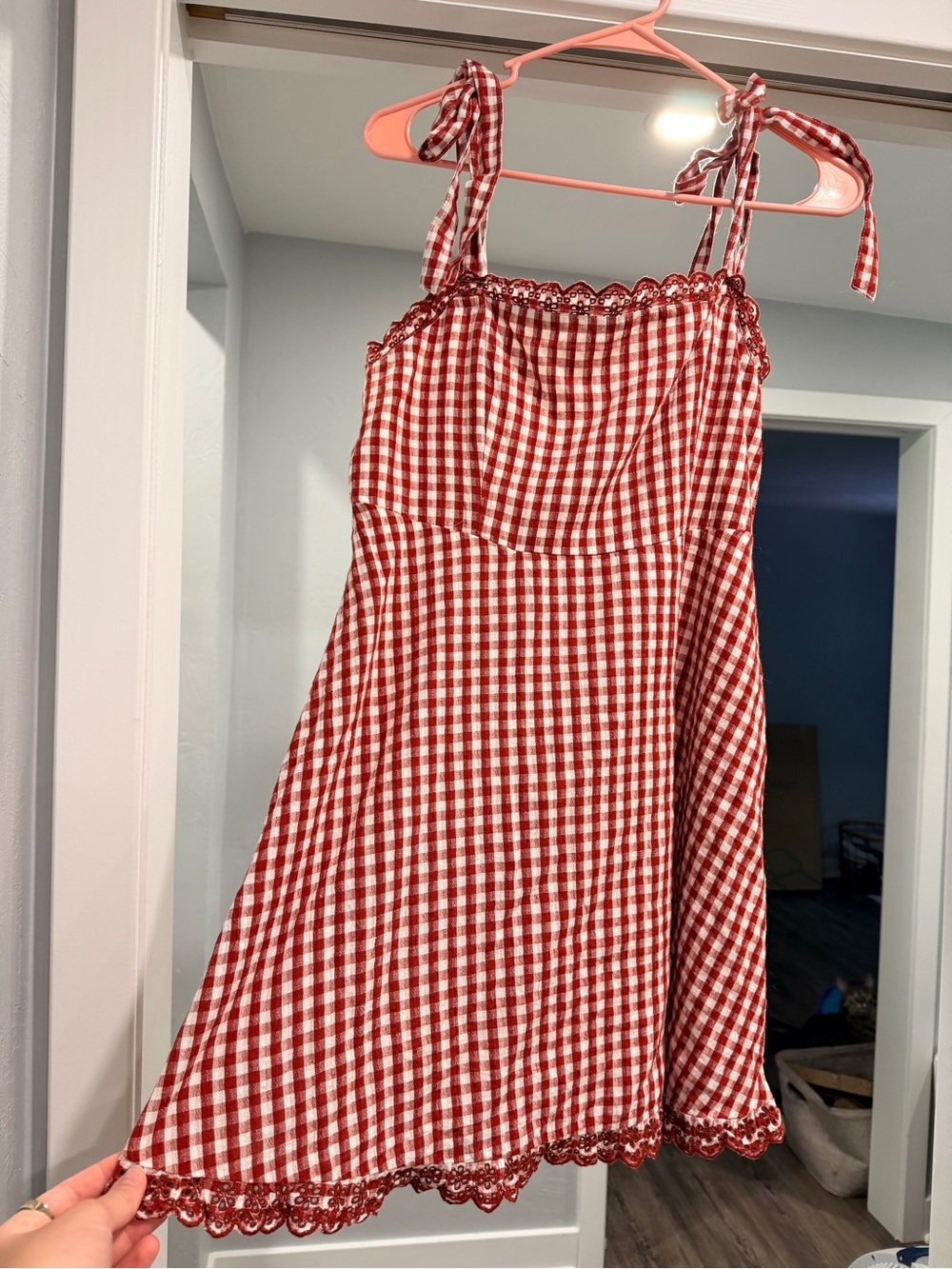 American Eagle Red Gingham Tie-Strap Women’s Dress